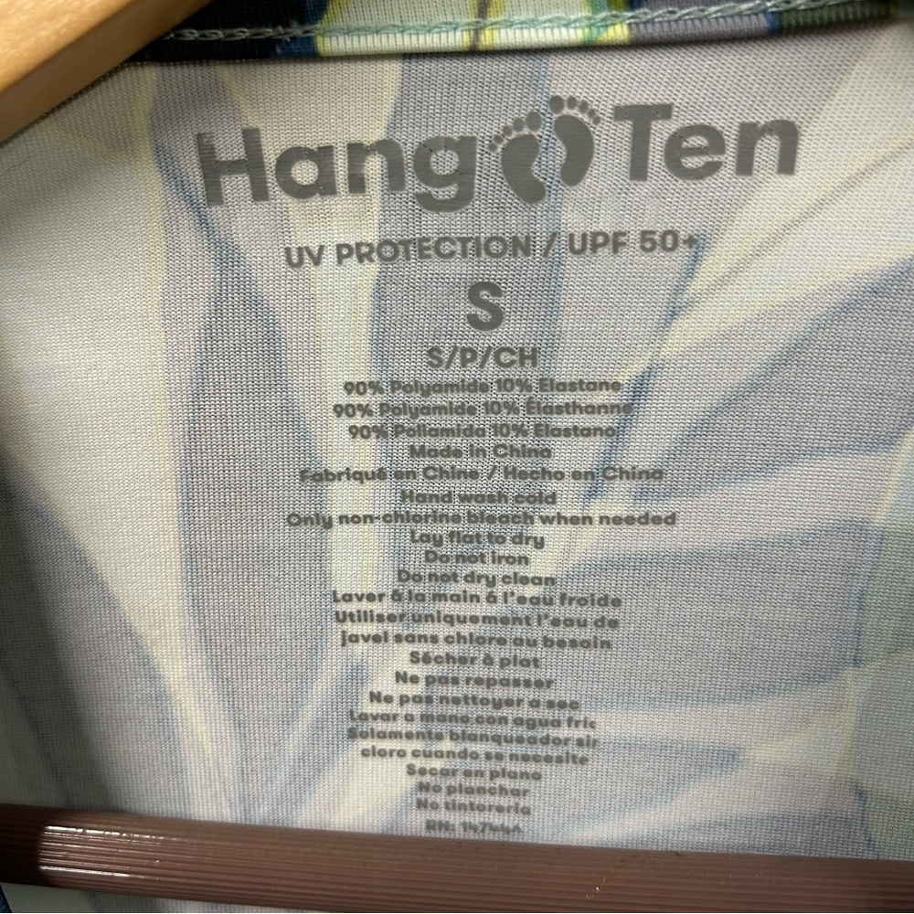 Hang Ten‎ UV Protection UPF 50+ blue green palm fronds long sleeve shirt Small - Picture 4 of 6